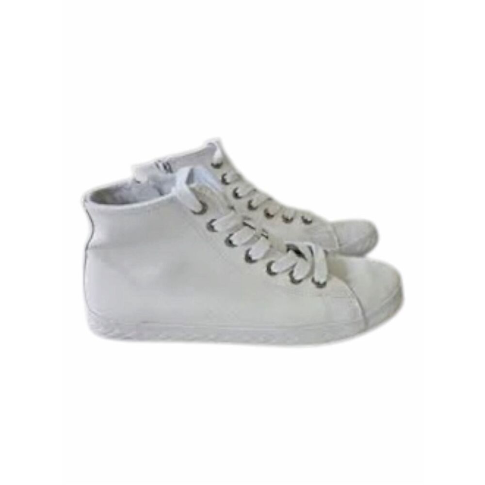 BLU D’OR White Leather High Top Sneakers Side Zip Lace-Up Shoes Size 8.5